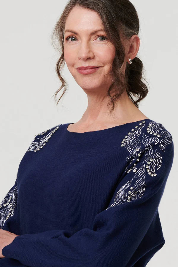 Bella Sparkly Embellished Knit Navy