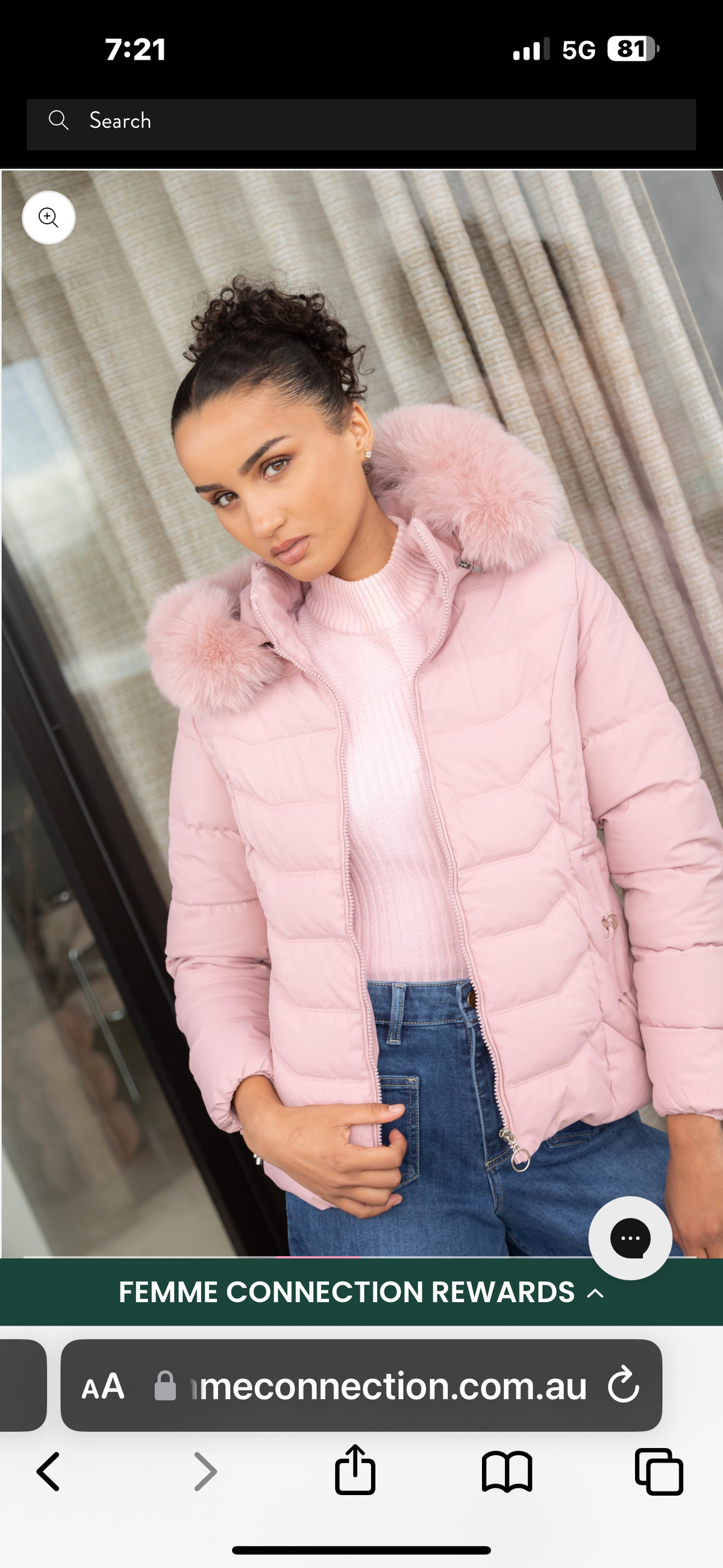 Felicity Faux Fur Hooded Zip-Up Puffer Jacket in Brown