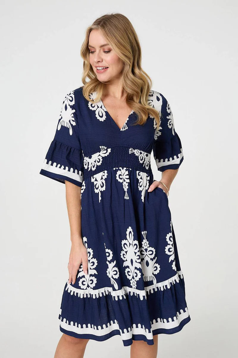 Coastal Charm Embroidered Midi Dress