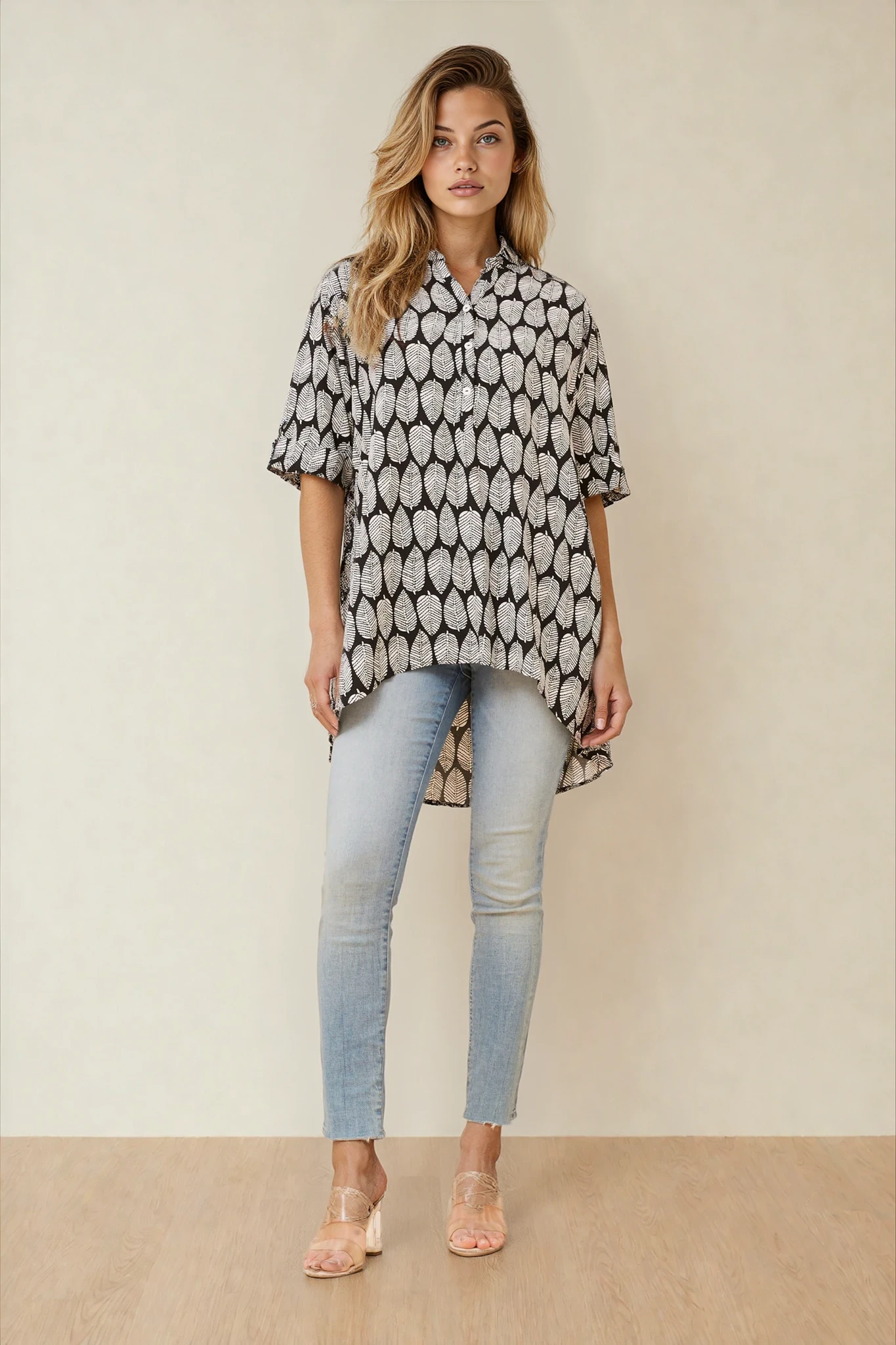 Monochrome Leaf Flow Shirt