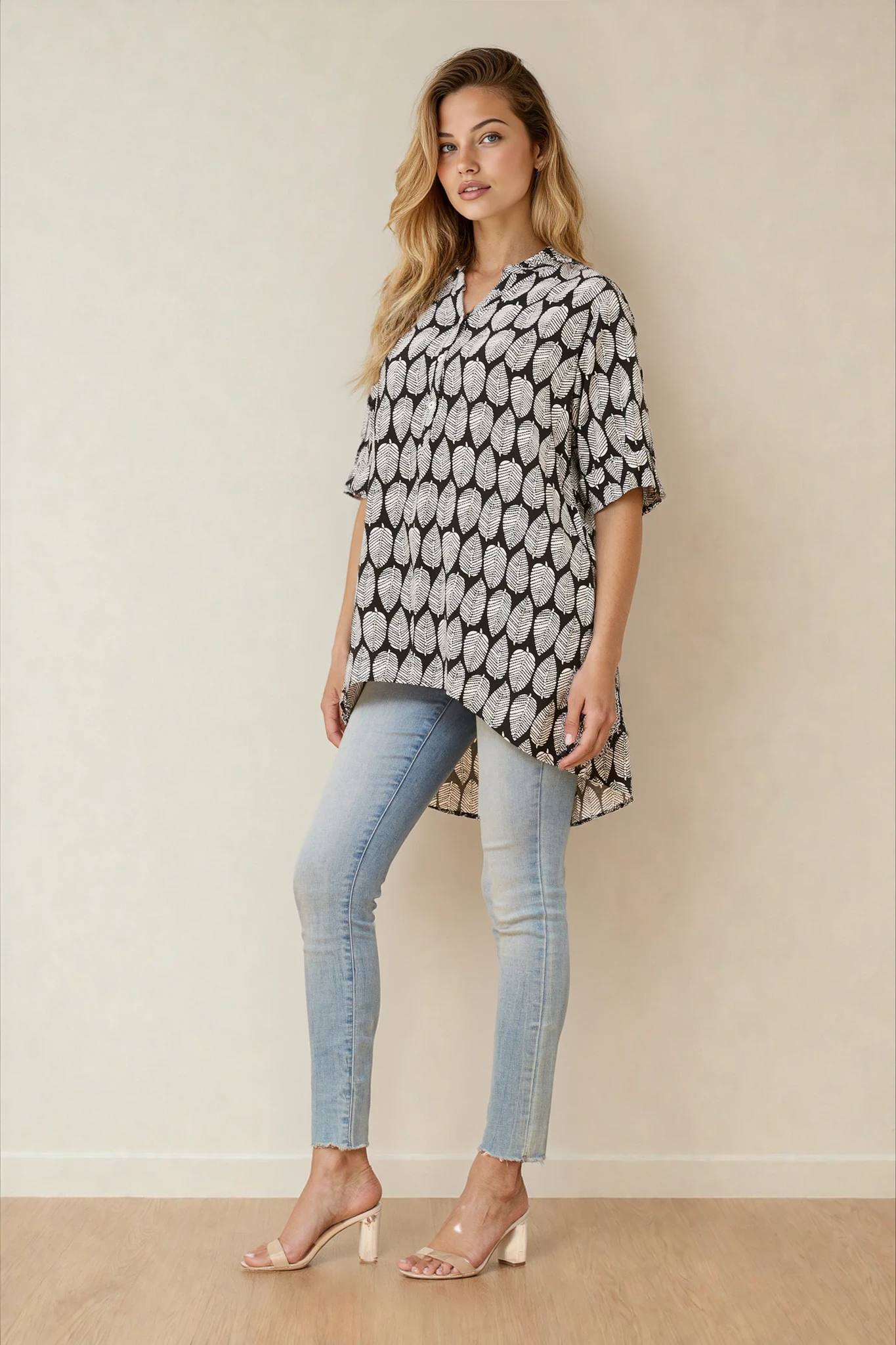 Monochrome Leaf Flow Shirt