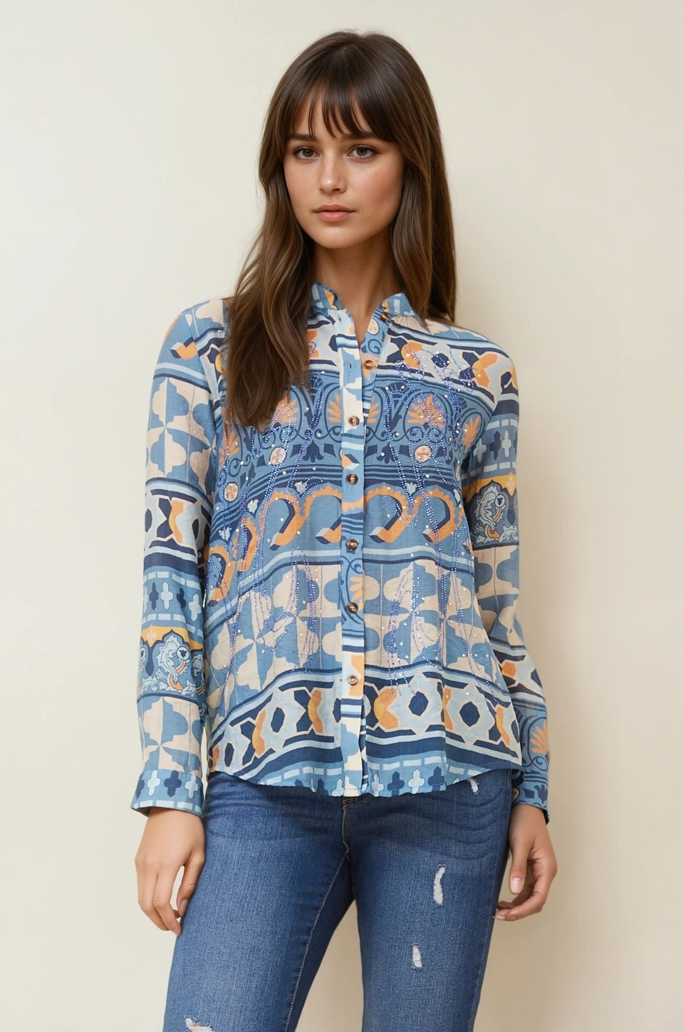 Ottilyn Embellished Print Shirt