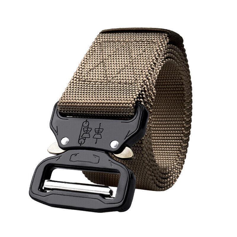 Mens Canvas Outdoor Tactical Belt Heavy Duty Army Waist Web Strap Waistband Hot - Khaki
