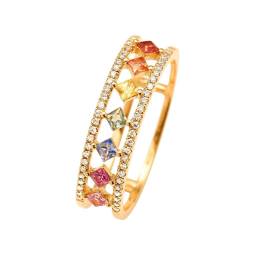 Rainbow Gold Ring Women Fashion Colorful Band Jewelry Gift 6-10 Sizes