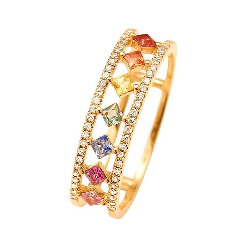 Rainbow Gold Ring Women Fashion Colorful Band Jewelry Gift 6-10 Sizes