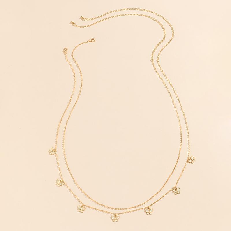 Waist Chain Tassel Butterfly Pendant Double Layer Ladies Body Chain - White