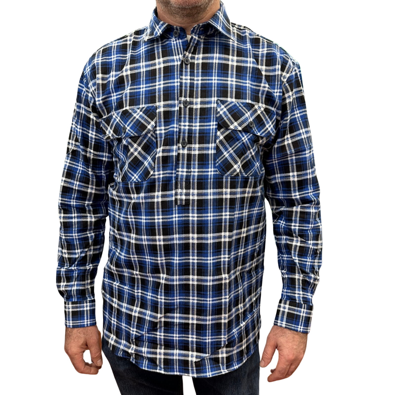 Mens Flannelette Long Sleeve Pullover Shirt