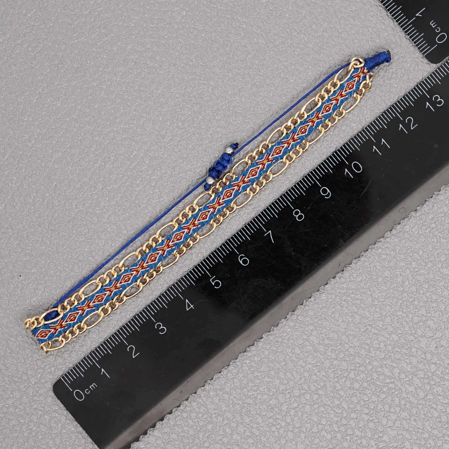 Blue Style Artisan Boho Beaded Bracelet - Handmade Woven Friendship Band with Gold-Plated Chain