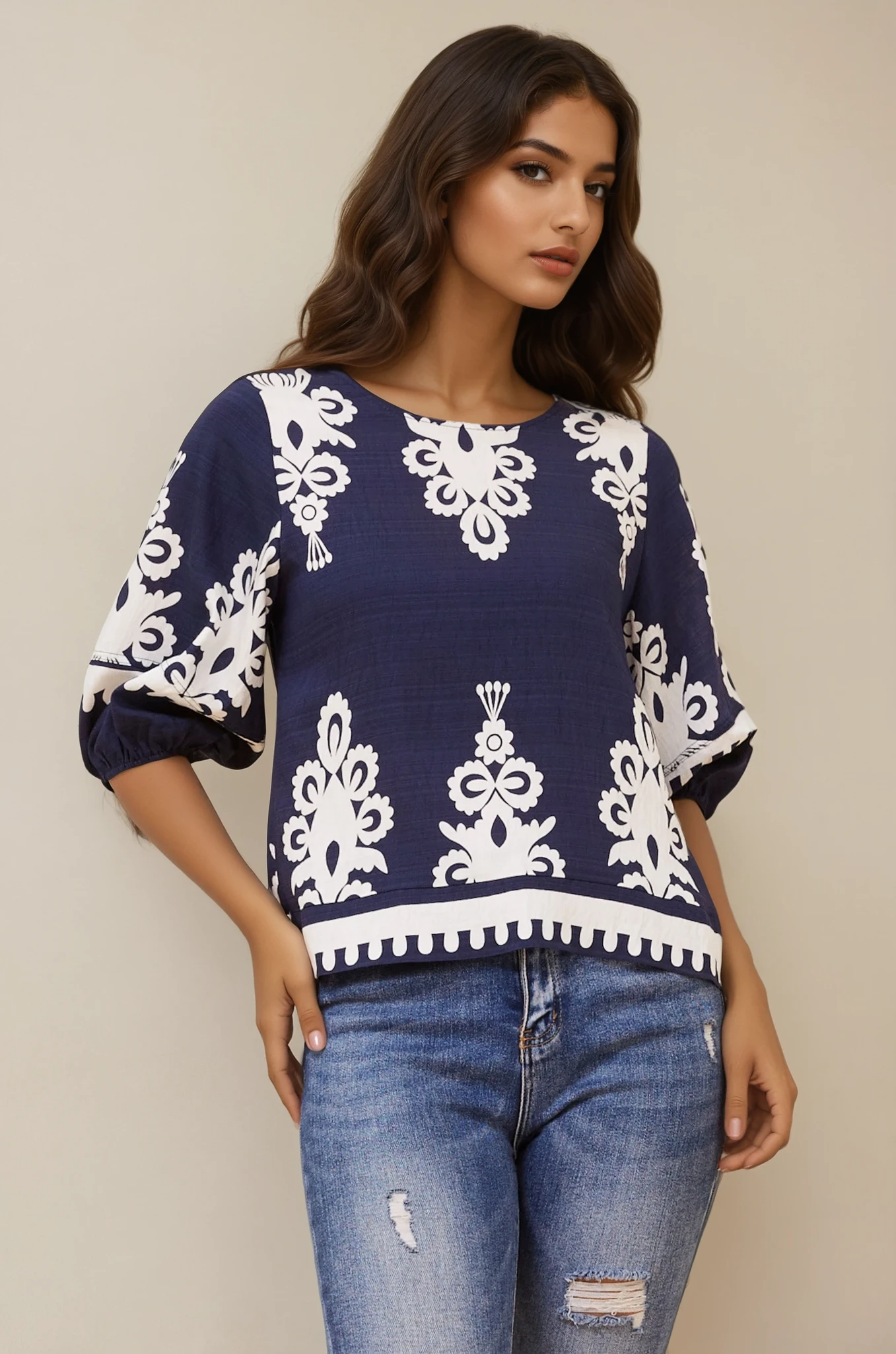 Lara Border Print Top